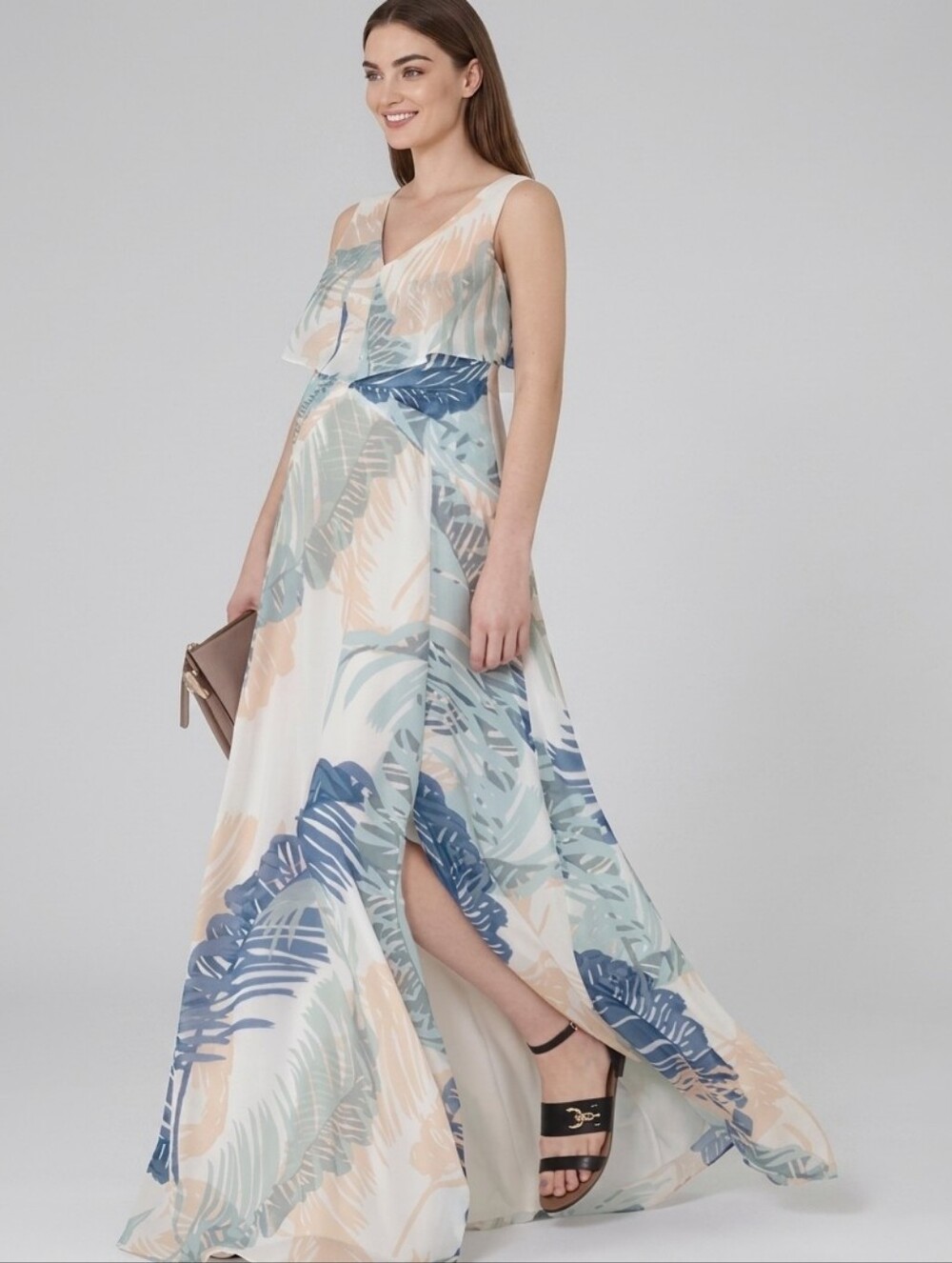 NEW Reiss Filo Palm Leaf Print Multicolor Maxi Dress Size US 6
